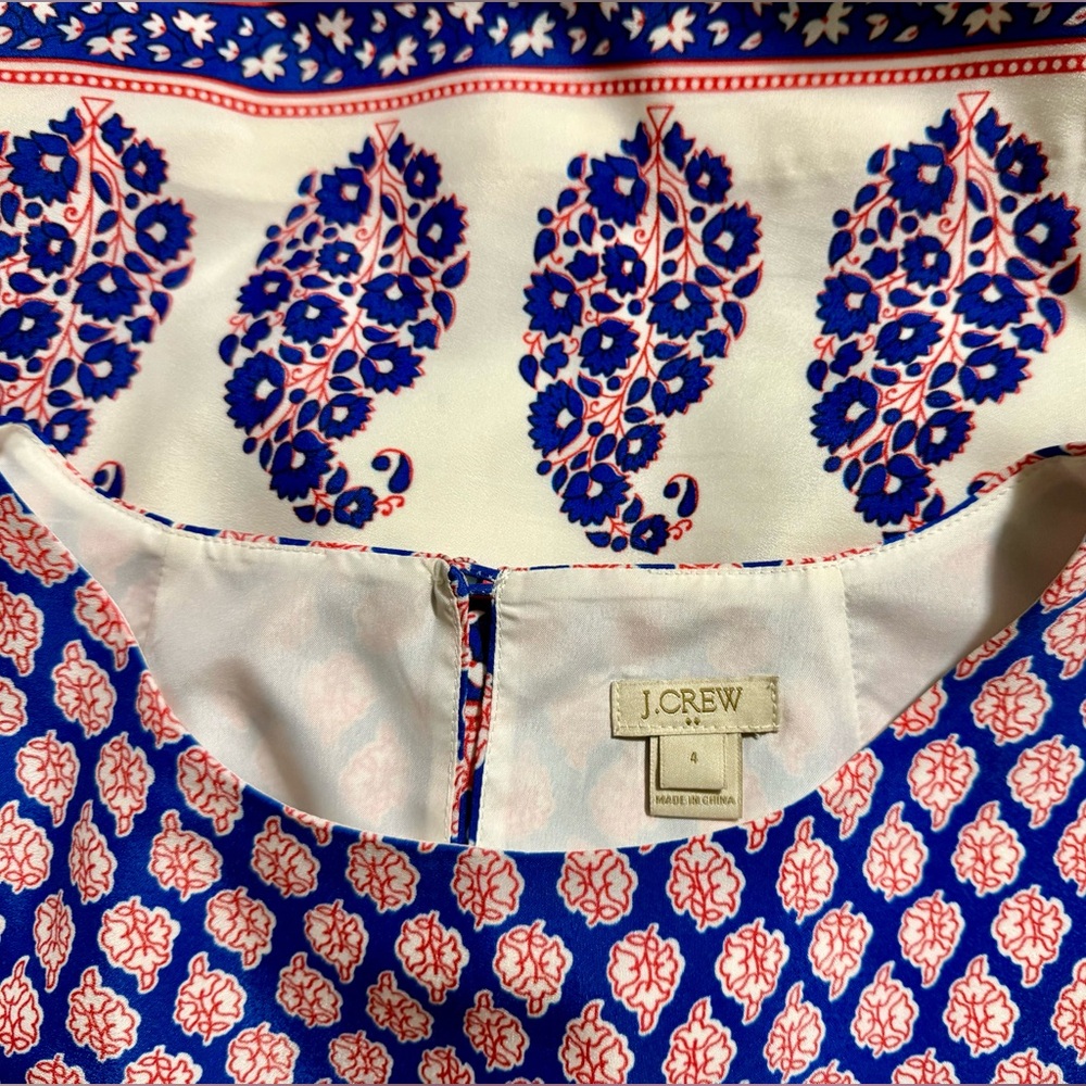 J Crew Factory Straight Shift Dress 4 Blue Red Paisley Summer July 4th Fit Small